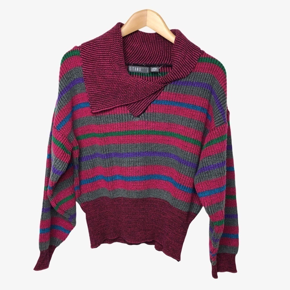 Gitano Vintage Sweater Pink Blouson Sleeve Size 40 Stripe